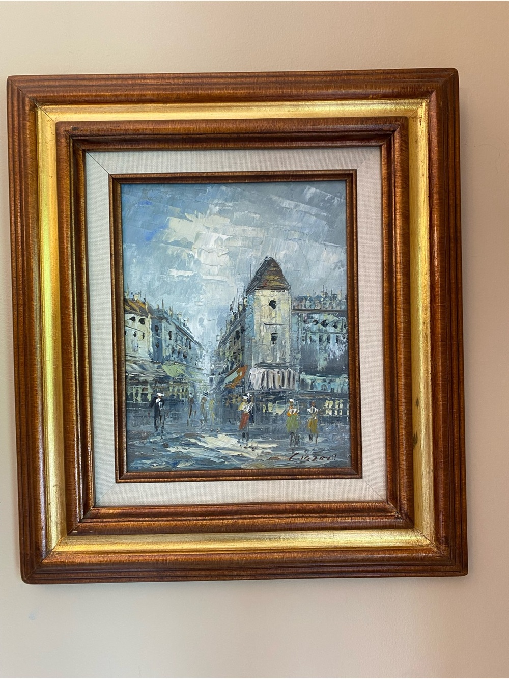 Framed Vintage Street Scene Oil Painting - Gold & Brown Frame